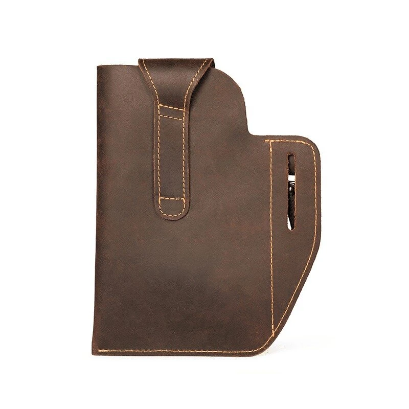 (image for) BULLCAPTAIN Genuine Leather Waist Bag for Men Belt Bag Packs 7inch Cell Phone Purse Waist Bag Wear Buckle Retro Belt Pack